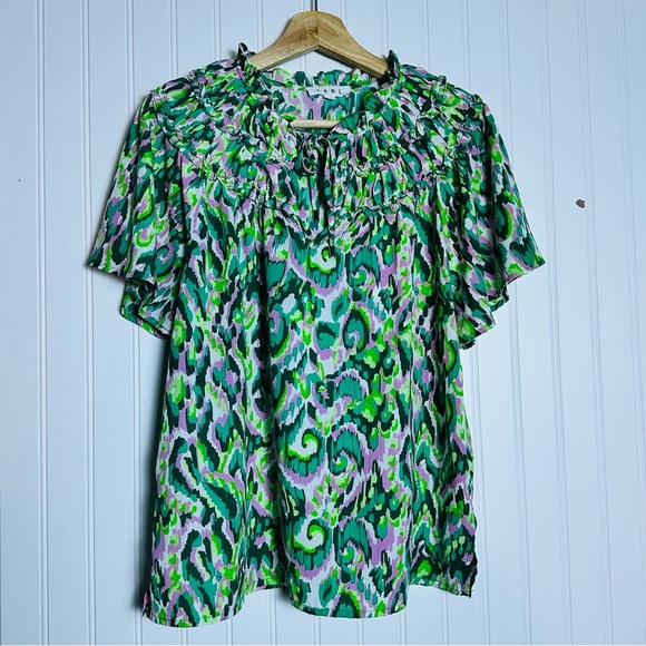 Anthropologie THML Vibrant Green and Purple Blouse Sz L Bohemian Feminine Casual - Picture 1 of 9